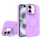 For iPhone 16 Diamond Texture Lens Holder Skin Feel MagSafe Phone Case(Purple) - 1
