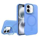 For iPhone 16 Diamond Texture Lens Holder Skin Feel MagSafe Phone Case(Sierra Blue) - 1