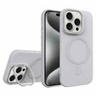 For iPhone 15 Pro Max Diamond Texture Lens Holder Skin Feel MagSafe Phone Case(Grey) - 1