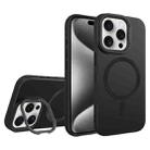 For iPhone 15 Pro Diamond Texture Lens Holder Skin Feel MagSafe Phone Case(Black) - 1