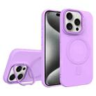 For iPhone 15 Pro Diamond Texture Lens Holder Skin Feel MagSafe Phone Case(Purple) - 1