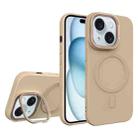 For iPhone 15 Plus Diamond Texture Lens Holder Skin Feel MagSafe Phone Case(Desert Gold) - 1