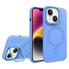 For iPhone 14 Diamond Texture Lens Holder Skin Feel MagSafe Phone Case(Sierra Blue) - 1