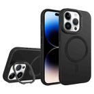 For iPhone 14 Pro Max Diamond Texture Lens Holder Skin Feel MagSafe Phone Case(Black) - 1