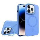 For iPhone 14 Pro Max Diamond Texture Lens Holder Skin Feel MagSafe Phone Case(Sierra Blue) - 1