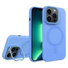 For iPhone 13 Pro Max Diamond Texture Lens Holder Skin Feel MagSafe Phone Case(Sierra Blue) - 1