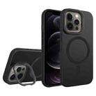 For iPhone 12 Pro Diamond Texture Lens Holder Skin Feel MagSafe Phone Case(Black) - 1