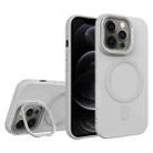 For iPhone 12 Pro Diamond Texture Lens Holder Skin Feel MagSafe Phone Case(Grey) - 1