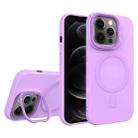 For iPhone 12 Pro Diamond Texture Lens Holder Skin Feel MagSafe Phone Case(Purple) - 1