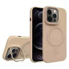 For iPhone 12 Pro Diamond Texture Lens Holder Skin Feel MagSafe Phone Case(Desert Gold) - 1