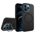 For iPhone 12 Pro Max Diamond Texture Lens Holder Skin Feel MagSafe Phone Case(Black) - 1