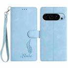 For Google Pixel 10 Pro Skin Feel Embossed Feather Leather Phone Case(Light Blue) - 1