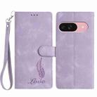For Google Pixel 10 Skin Feel Embossed Feather Leather Phone Case(Purple) - 1