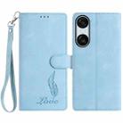 For Sony Xperia 10 VI Skin Feel Embossed Feather Leather Phone Case(Light Blue) - 1