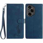 For Honor 300 Ultra Skin Feel Embossed Feather Leather Phone Case(Dark Blue) - 1