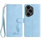 For Honor 300 Pro Skin Feel Embossed Feather Leather Phone Case(Light Blue) - 1