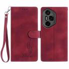 For Honor 300 Pro Skin Feel Embossed Feather Leather Phone Case(Red) - 1