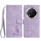 For Honor X9c Skin Feel Embossed Feather Leather Phone Case(Purple) - 1
