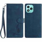 For Honor 400 Lite Global Skin Feel Embossed Feather Leather Phone Case(Dark Blue) - 1