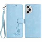 For Honor 400 Pro Global 160.8mm Skin Feel Embossed Feather Leather Phone Case(Light Blue) - 1