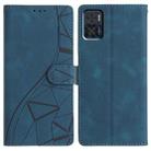 For Motorola Moto E22 Triangles Embossed Leather Phone Case(Blue) - 1