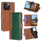 For Redmi Note 14 4G 164.84mm Contrast Color Side Buckle Leather Phone Case(Light Brown + Green) - 1