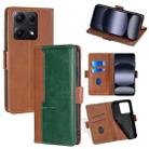 For Redmi Note 14S 4G Contrast Color Side Buckle Leather Phone Case(Light Brown + Green) - 1