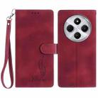 For Redmi 14C 4G Skin Feel Embossed Feather Leather Phone Case(Red) - 1
