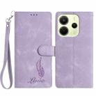 For Redmi Note 14 4G 164.84mm Skin Feel Embossed Feather Leather Phone Case(Purple) - 1