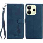 For Redmi Note 14 4G 164.84mm Skin Feel Embossed Feather Leather Phone Case(Dark Blue) - 1