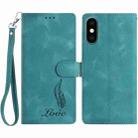 For iPhone XS Max Skin Feel Embossed Feather Leather Phone Case(Green) - 1