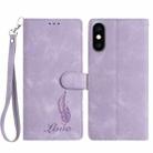 For iPhone XS Max Skin Feel Embossed Feather Leather Phone Case(Purple) - 1