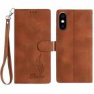 For iPhone XS Max Skin Feel Embossed Feather Leather Phone Case(Brown) - 1