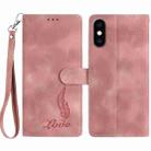 For iPhone XS / X Skin Feel Embossed Feather Leather Phone Case(Pink) - 1