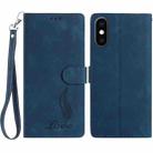 For iPhone XS / X Skin Feel Embossed Feather Leather Phone Case(Dark Blue) - 1