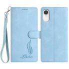 For iPhone XR Skin Feel Embossed Feather Leather Phone Case(Light Blue) - 1