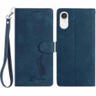 For iPhone XR Skin Feel Embossed Feather Leather Phone Case(Dark Blue) - 1