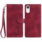 For iPhone XR Skin Feel Embossed Feather Leather Phone Case(Red) - 1