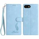 For iPhone SE 2022 / SE 2020 / 8 / 7 Skin Feel Embossed Feather Leather Phone Case(Light Blue) - 1
