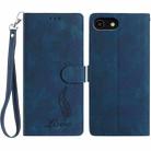 For iPhone SE 2022 / SE 2020 / 8 / 7 Skin Feel Embossed Feather Leather Phone Case(Dark Blue) - 1