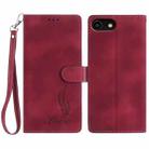 For iPhone SE 2022 / SE 2020 / 8 / 7 Skin Feel Embossed Feather Leather Phone Case(Red) - 1
