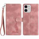For iPhone 11 Skin Feel Embossed Feather Leather Phone Case(Pink) - 1