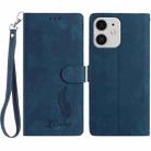 For iPhone 11 Skin Feel Embossed Feather Leather Phone Case(Dark Blue) - 1