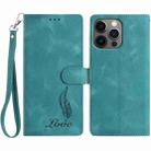 For iPhone 12 / 12 Pro Skin Feel Embossed Feather Leather Phone Case(Green) - 1