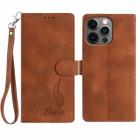For iPhone 12 / 12 Pro Skin Feel Embossed Feather Leather Phone Case(Brown) - 1