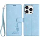 For iPhone 13 Pro Skin Feel Embossed Feather Leather Phone Case(Light Blue) - 1