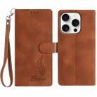 For iPhone 13 Pro Skin Feel Embossed Feather Leather Phone Case(Brown) - 1