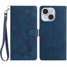 For iPhone 14 Skin Feel Embossed Feather Leather Phone Case(Dark Blue) - 1