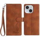 For iPhone 15 Skin Feel Embossed Feather Leather Phone Case(Brown) - 1