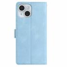 For iPhone 15 Plus Skin Feel Embossed Feather Leather Phone Case(Light Blue) - 3